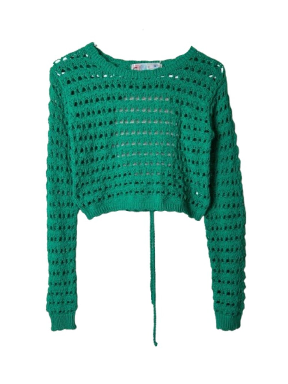 Free People beach green knit crochet open tie back cotton sweater womens XS mesh